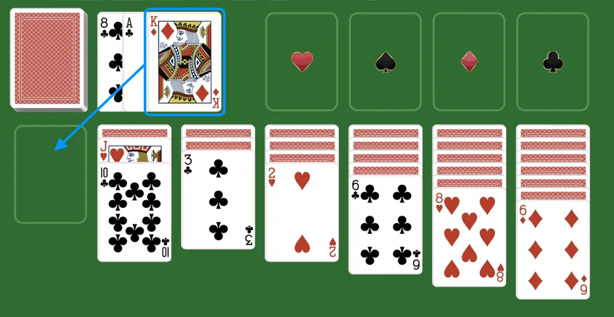 Move King card in solitaire turn 3
