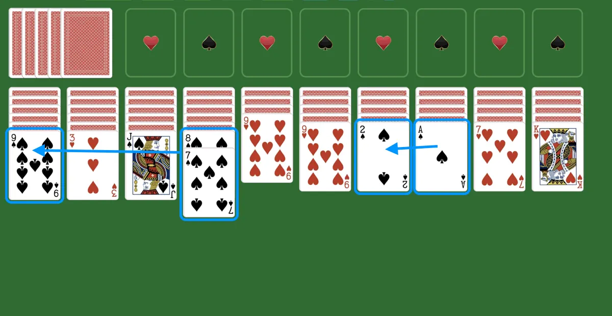 Move card to a higher ranked one in spider solitaire 2 suits