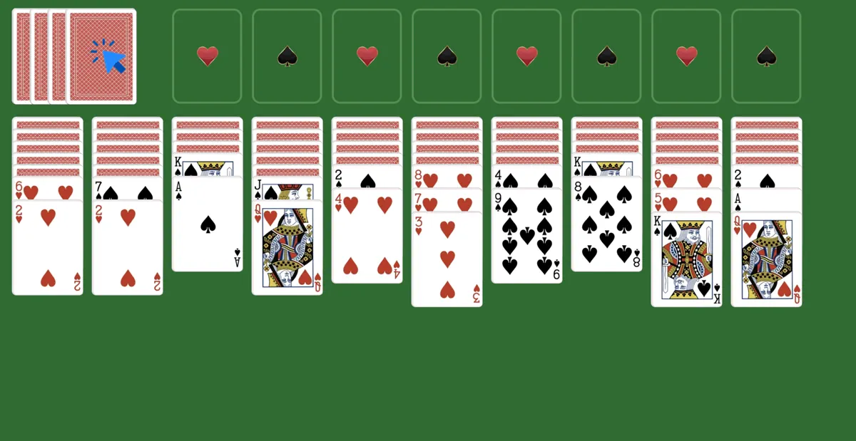 Click on the stock pile in spider solitaire 2 suits
