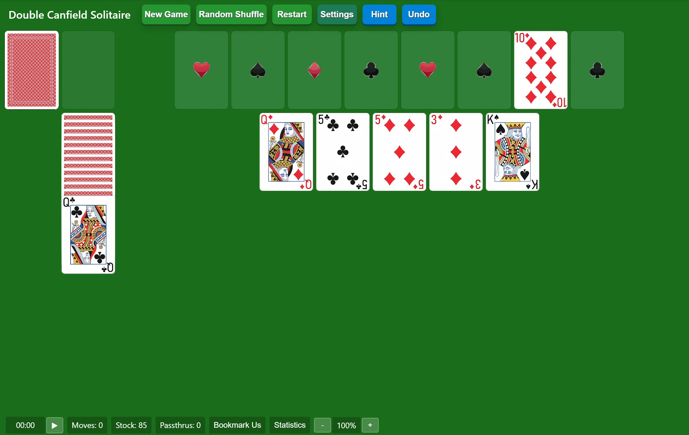 Start Double Canfield Solitaire