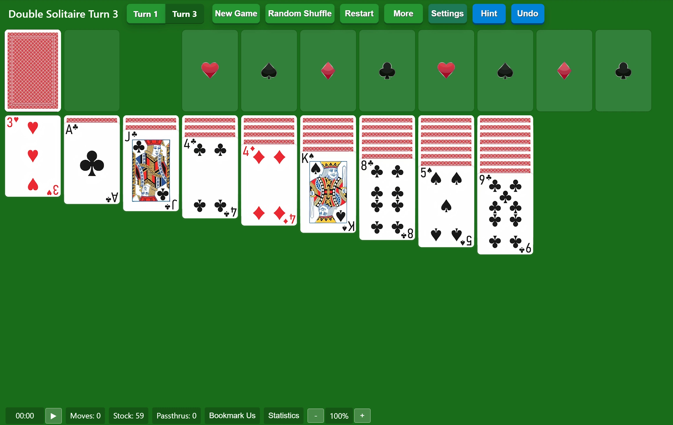Start Double Klondike Solitaire Turn 3