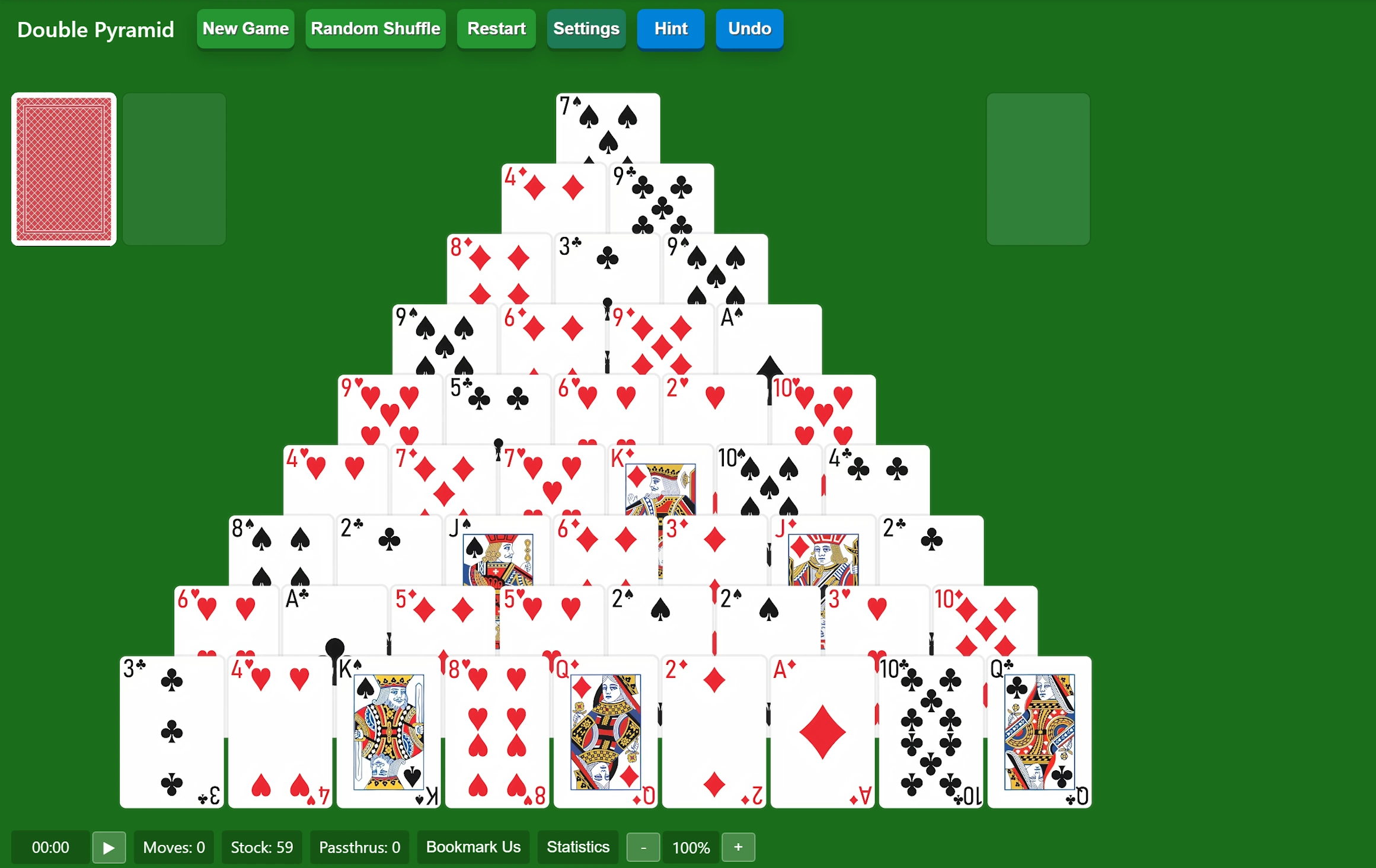 Start Double Pyramid Solitaire