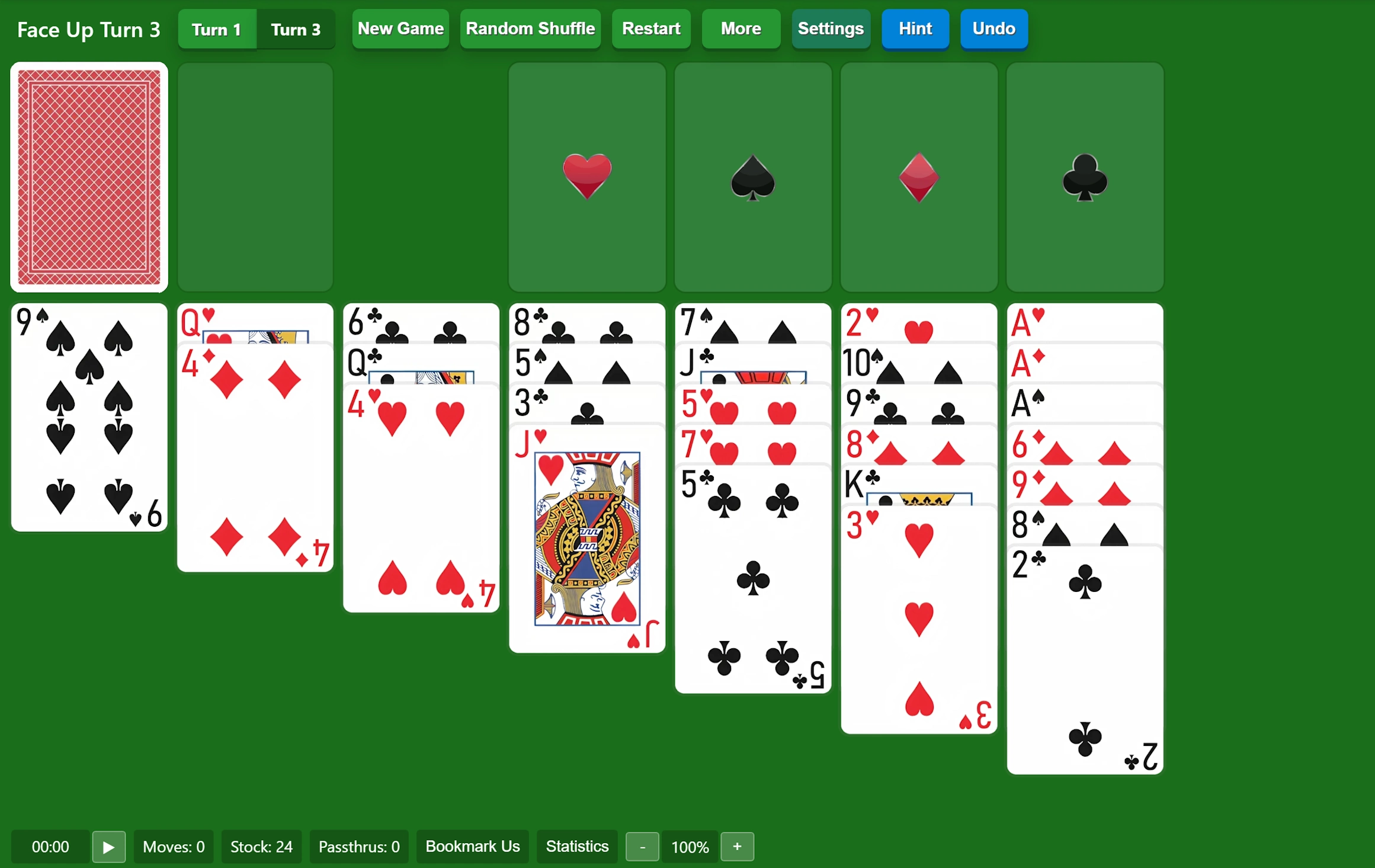 Start Face Up Solitaire Turn 3