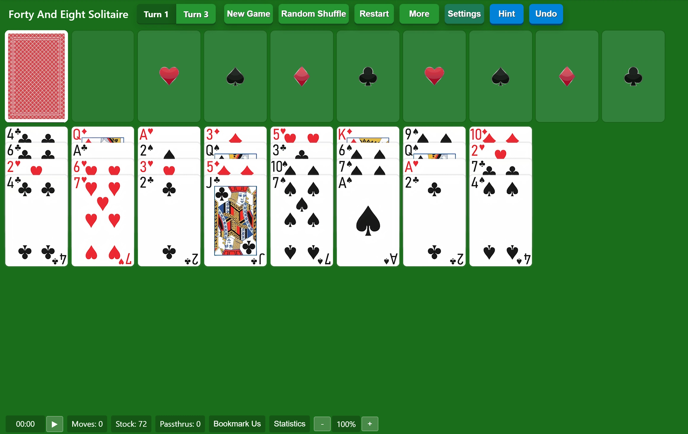 Start Forty And Eight Solitaire