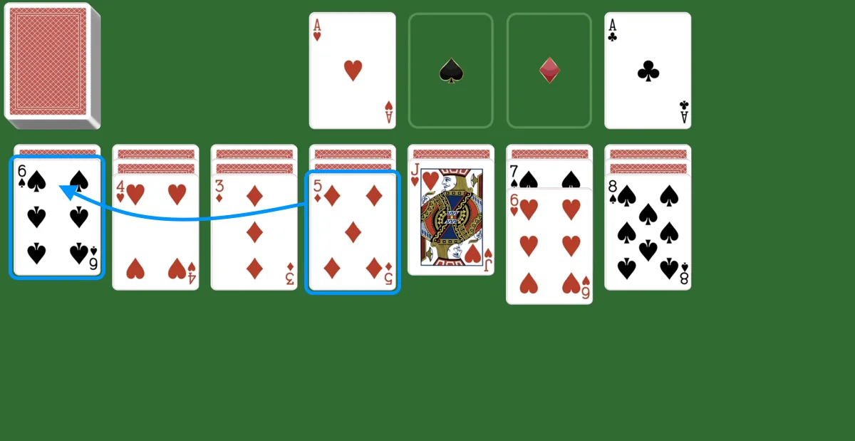 Move a card to another tableau pile in easthaven solitaire