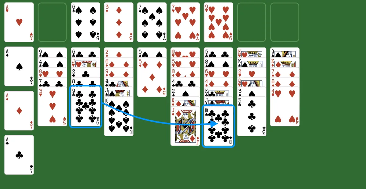 Move a card to another tableau pile in eight off solitaire