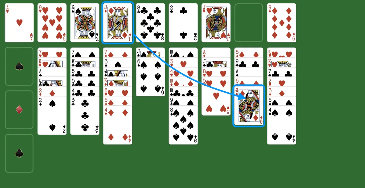 Move a card from a free cell in eight off solitaire