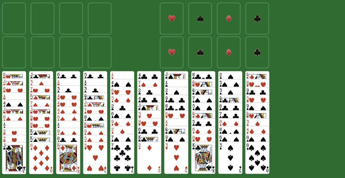 Cards are dealt in freecell two deck game