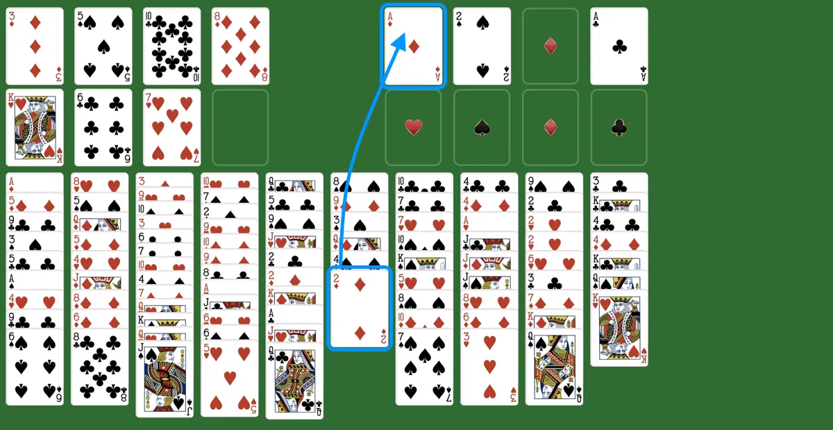 Move a card to a foundation pile in freecell two deck game