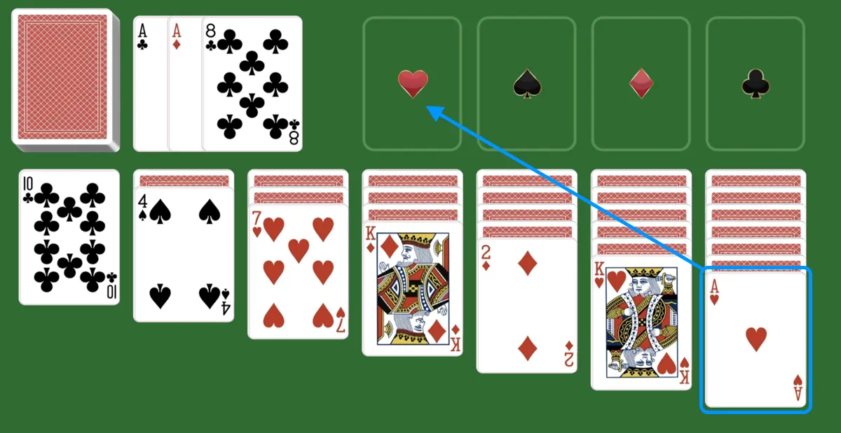 Move Ace card in solitaire turn 3