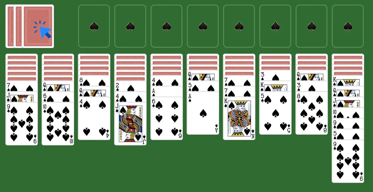 Click on the stock pile in spider solitaire