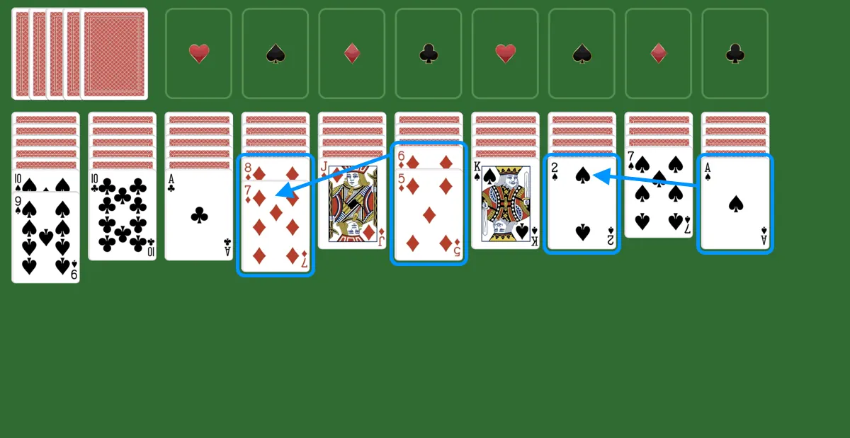 Move card to a higher ranked one in spider solitaire 4 suits