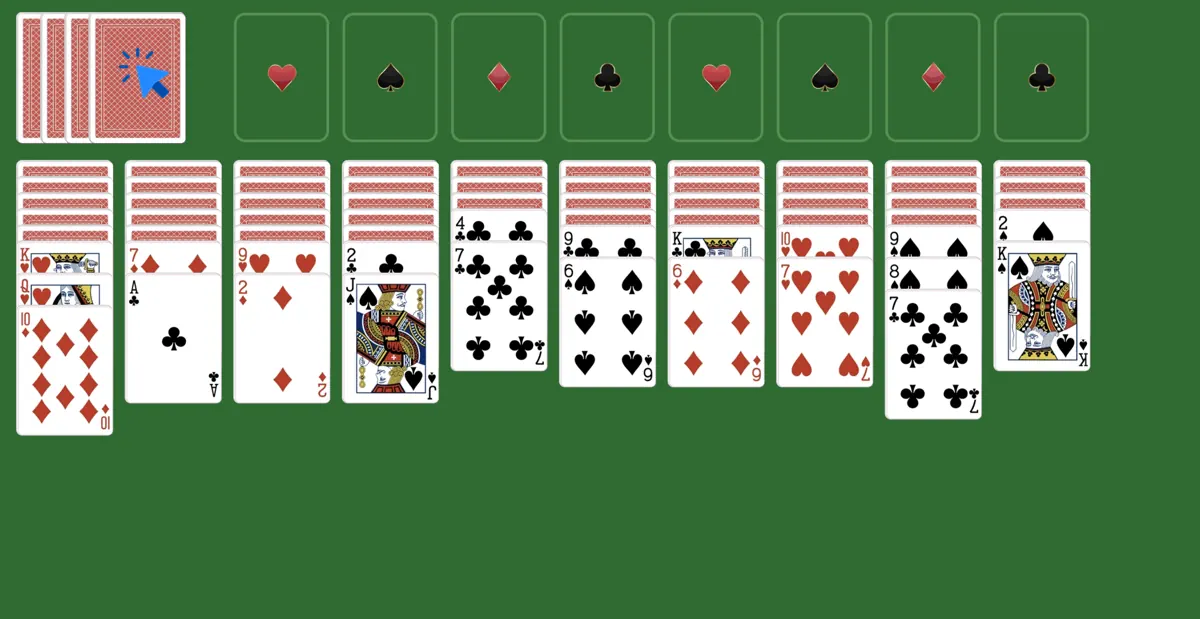 Click on the stock pile in spider solitaire 4 suits