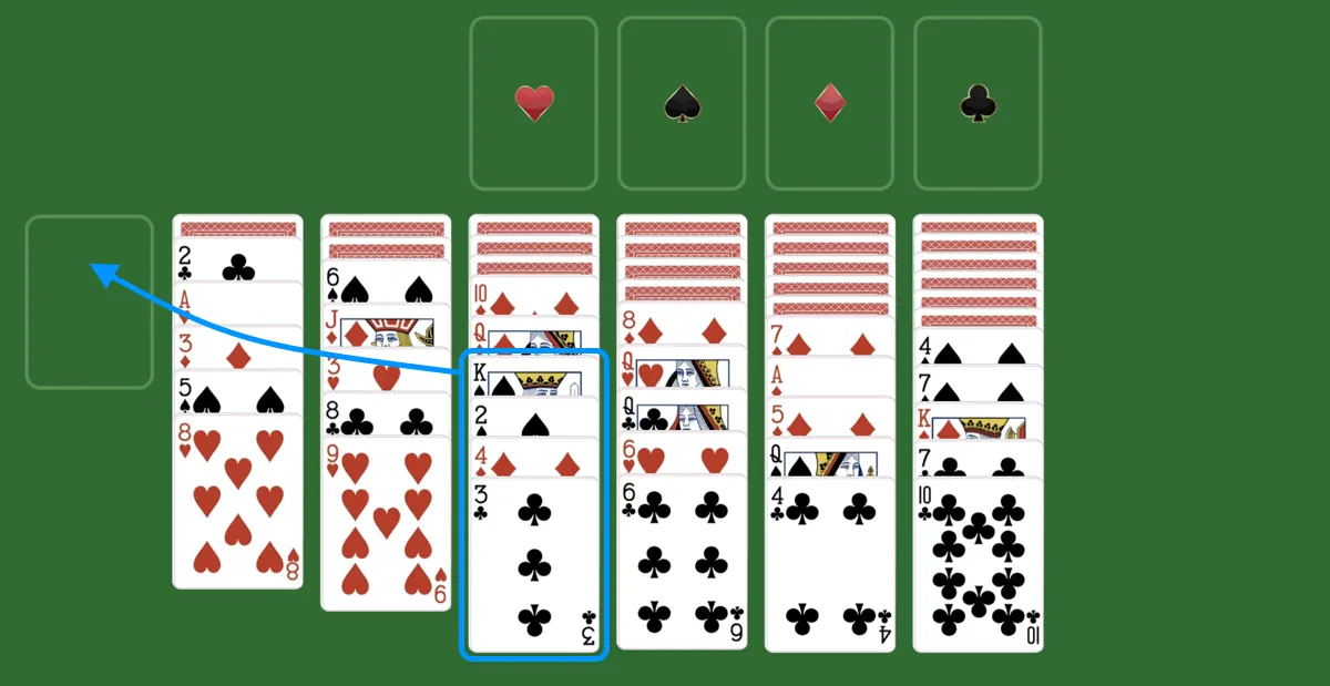 Move a King card in yukon solitaire