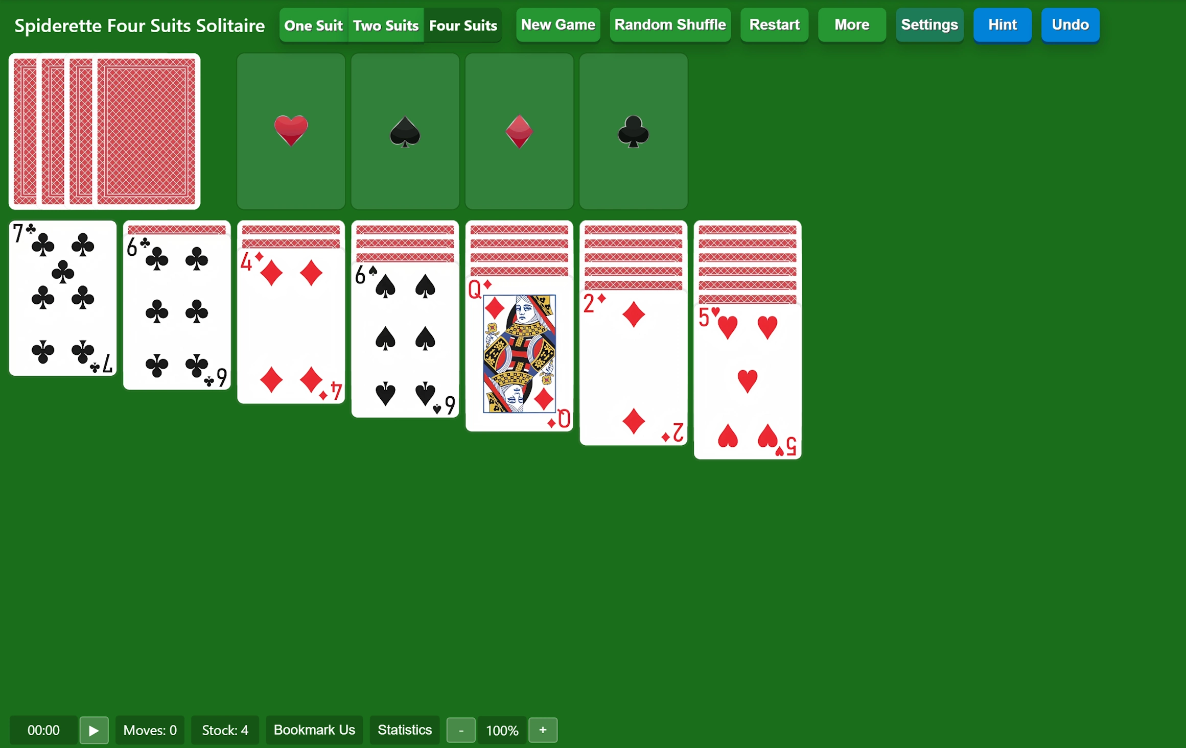 Start Spiderette Four Suits Solitaire