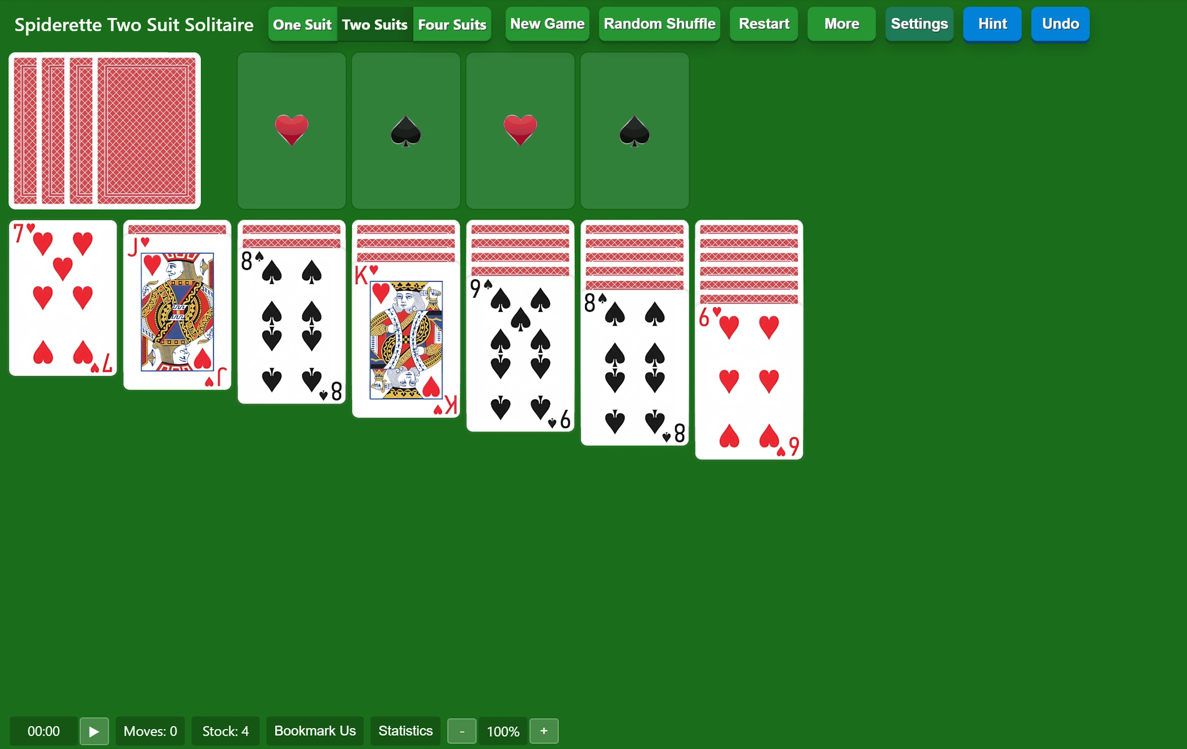 Start Spiderette Two Suits Solitaire