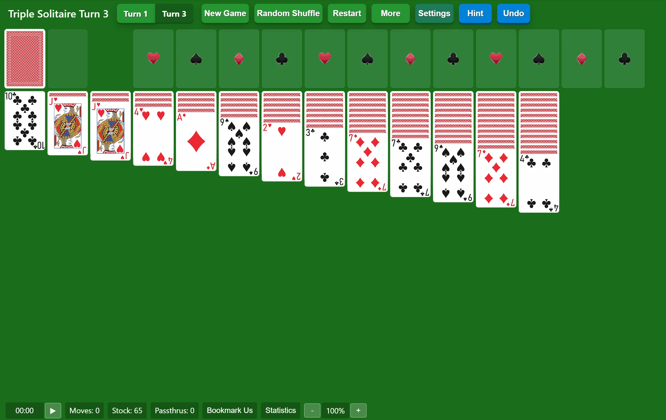 Start Triple Klondike Solitaire Turn 3